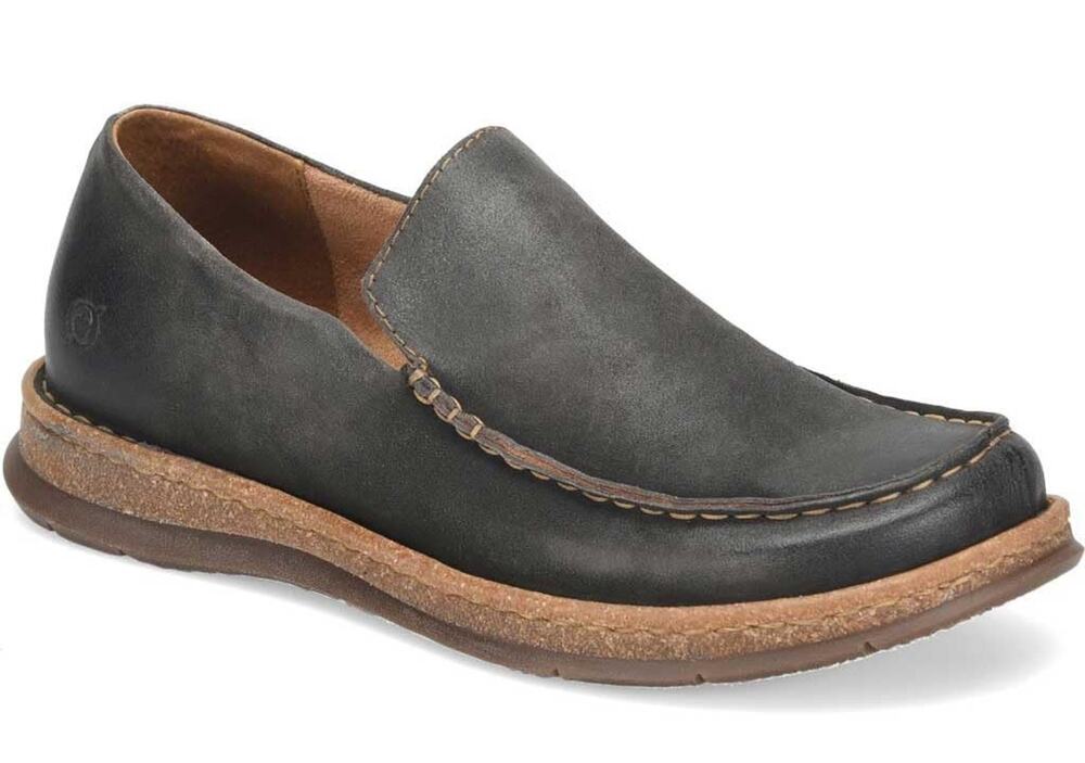 BORN Baylor Dark Grey Distressed Suede Slip On Loafers Shoes Men's size 10 M